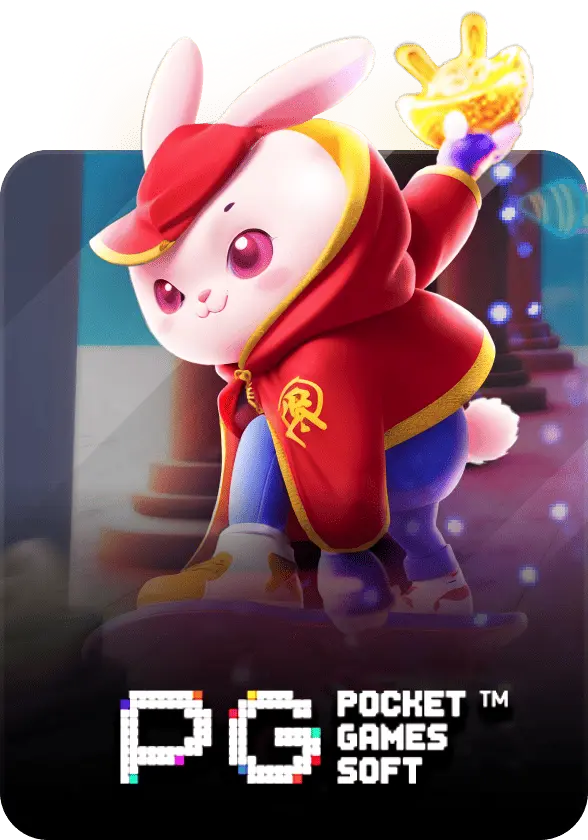 เกม PG Soft ZOLO99 ธีมกระต่ายนำโชค ตัวละครกระต่ายชุดสีแดง พร้อมองค์ประกอบแฟนตาซี สำหรับหน้าแนะนำเกมสล็อตออนไลน์